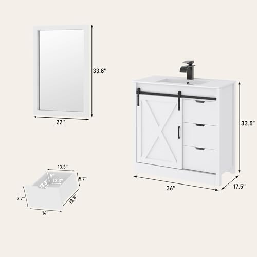 36" Farmhouse Bathroom Vanity with view 2