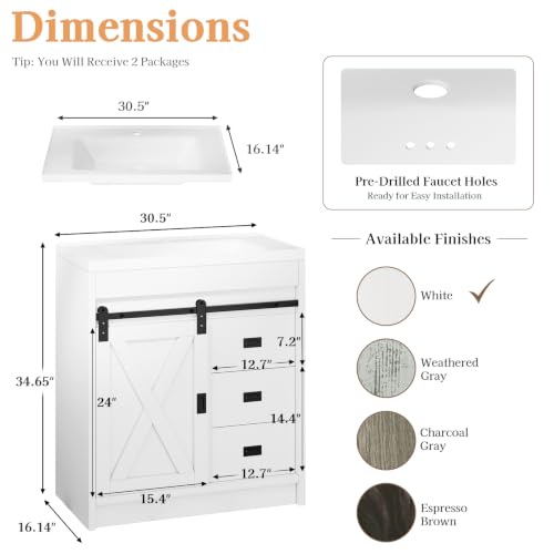 30" Bathroom Vanity with Sink view 2