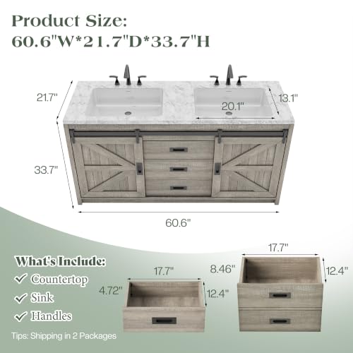 LUXOAK 61" Farmhouse Bathroom Double view 2