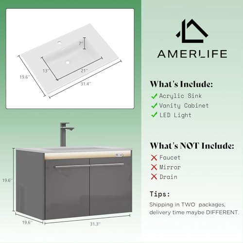 AMERLIFE 31" LED Floating Bathroom view 2