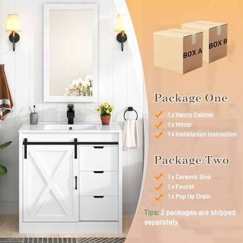 36" Farmhouse Bathroom Vanity with view 3