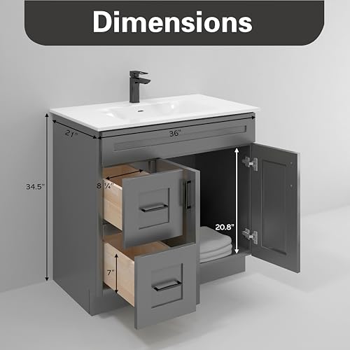 Gray Shaker Bathroom Vanity Sink view 2