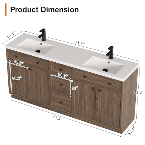 LUCKWIND 72" Bathroom Vanity Sink view 2