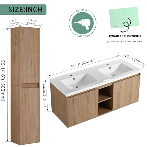 GLORAFIN 48" Floating Double Vanity view 3