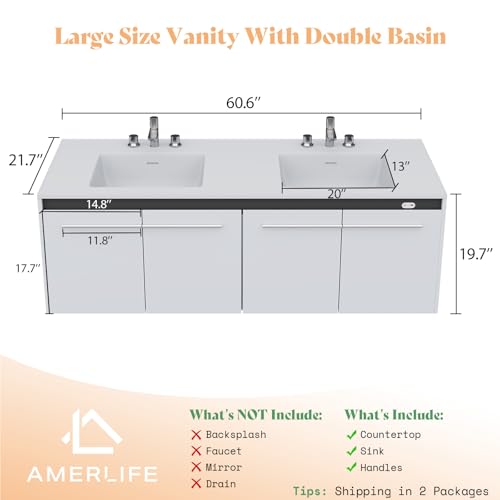 AMERLIFE 60" LED Floating Bathroom view 2