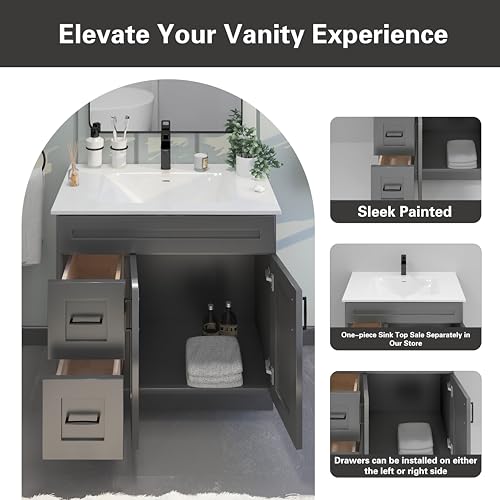 Gray Shaker Bathroom Vanity Sink view 4
