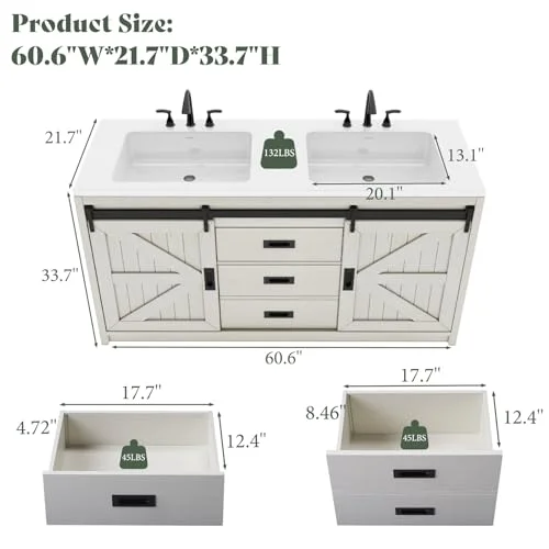 LUXOAK 60 double vanity sinks