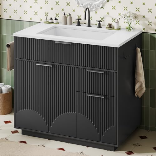 ANGRYWIN 31 Inch Fluted Bathroom