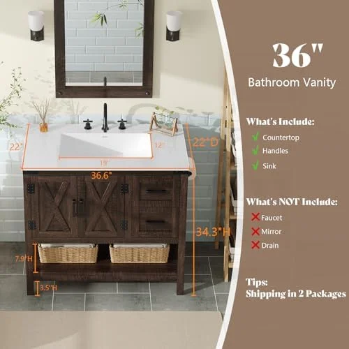 AMERLIFE 36 vanity sink top view