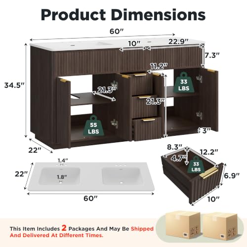 60" Double Sink Bathroom Vanity view 2