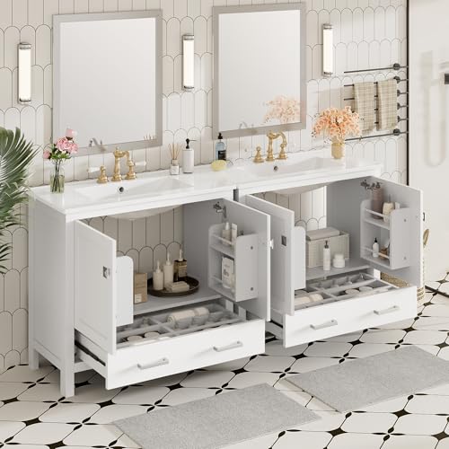72" White Bathroom Vanity with