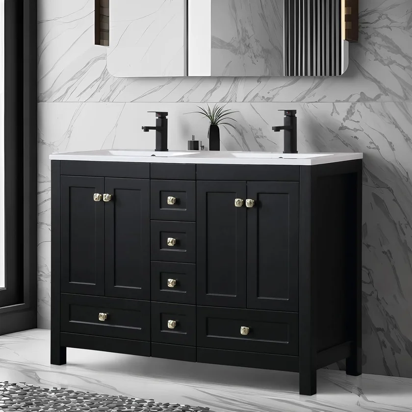 eclife 48 Inch Double Sink Modern Black Bathroom Vanity