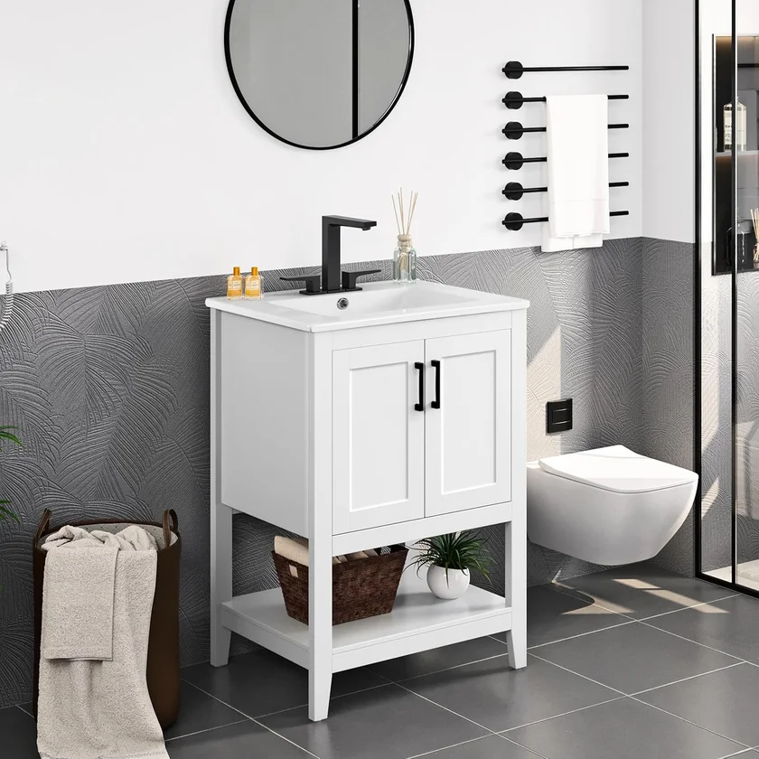 30 Inch Floating Vanity with LED Light Black